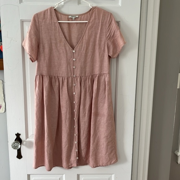 Madewell Pink Linen Blend Alexandra Button Up Dress. - Picture 2 of 4